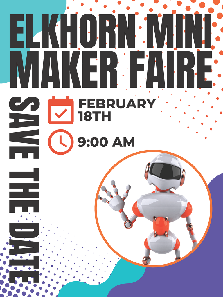 2023 Mini Maker Faire poster with waving robot