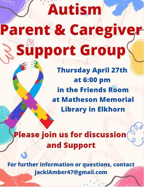 Autism support group, April 27