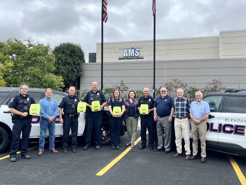 Applied Material Solutions, Inc. stepped up to donate life-saving AED equipment to the Elkhorn Police Department, for the Elkhorn community, August 2023.